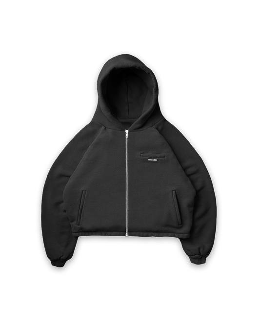 DOUBLE LAYERED ZIP-UP PUFFY HOODIE - vwoollo
