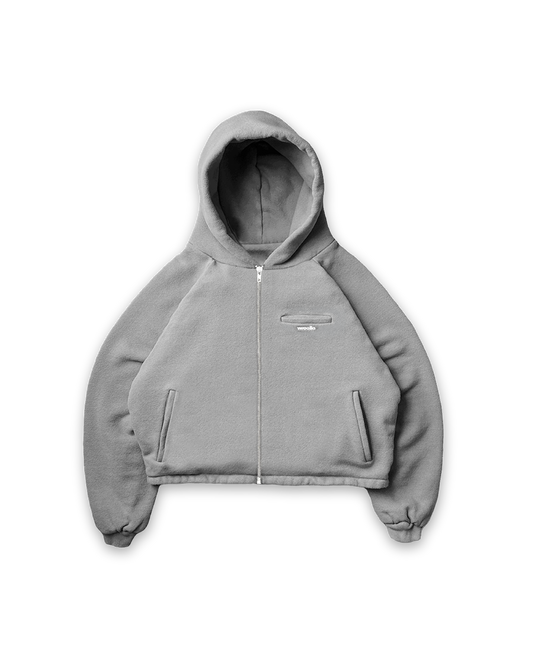 DOUBLE LAYERED ZIP-UP PUFFY HOODIE - vwoollo